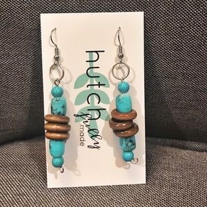 Handmade Turquoise and Wood Ring Earrings